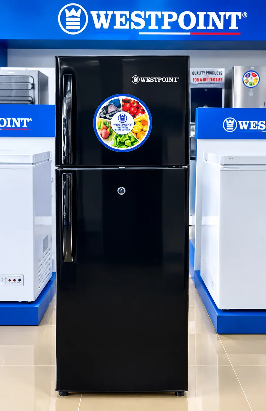Westpoint black two-door refrigerator